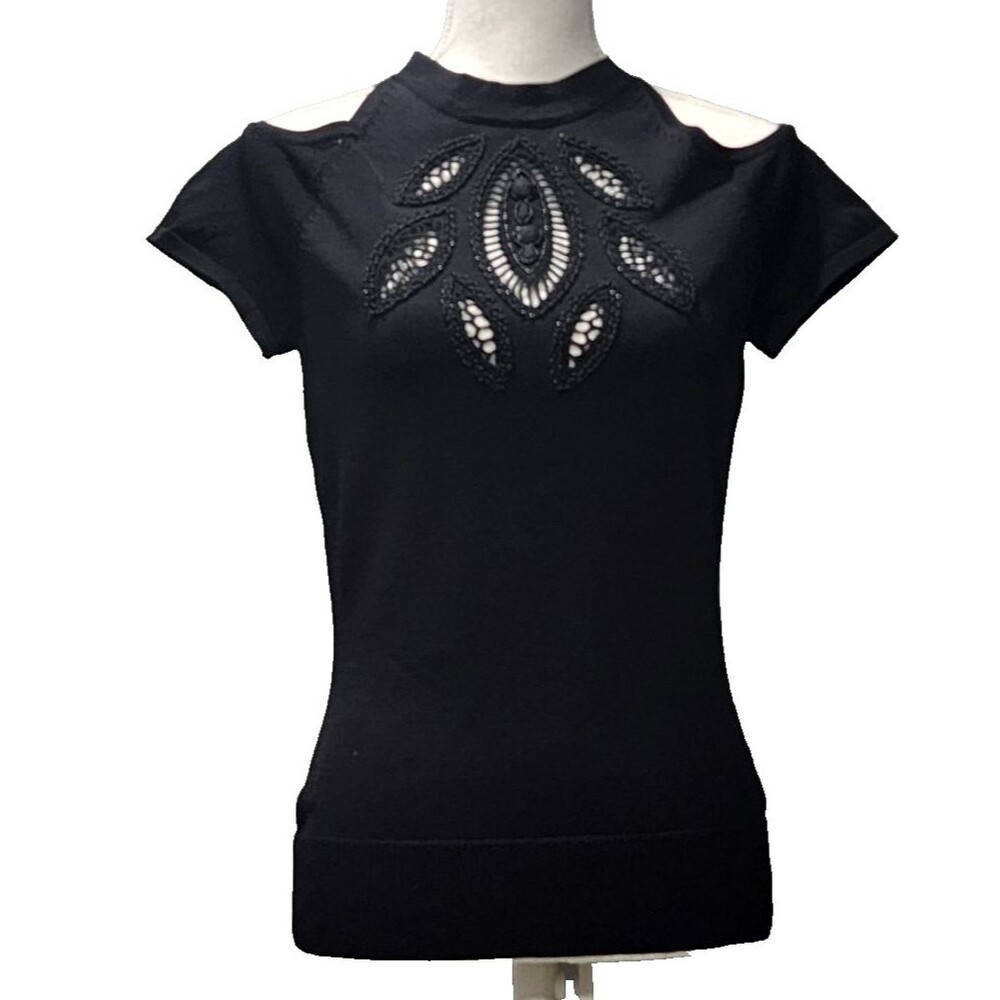 Boston Proper Women's Black Cold Shoulder Blouse Top Sizes Small